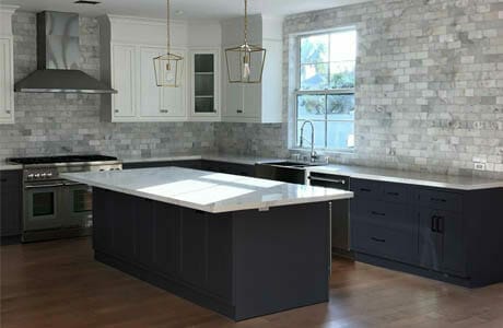 Inset Blue Shaker Kitchen Cabinets 1 quartz countertops